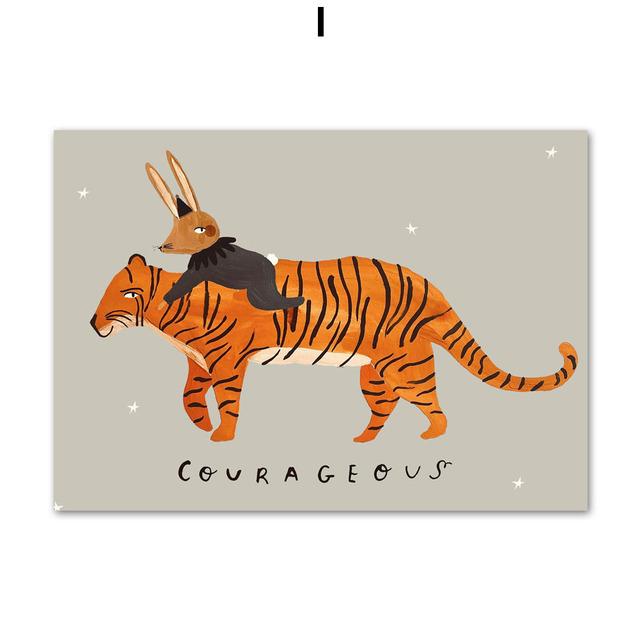 Léopard Lapin Ours Tigre Souris Arc-en-ciel Drôle Art Mural Toile Peinture Nordique Affiches Et Impressions Mur Photos Enfants Chambre Décor Sans Cadre