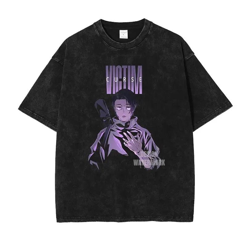 Japan Classic Anime Jujutsu Kaisen Gojo Satoru Geto Suguru Print New T-shirts Men Women Vintage Washed Tees Harajuku Cotton Tops