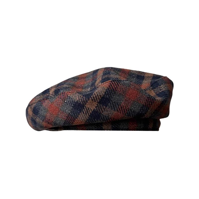 2025 British Plaid Beret Women - Wool Artist Hat Autumn Winter Korean Retro Style 54-58CM