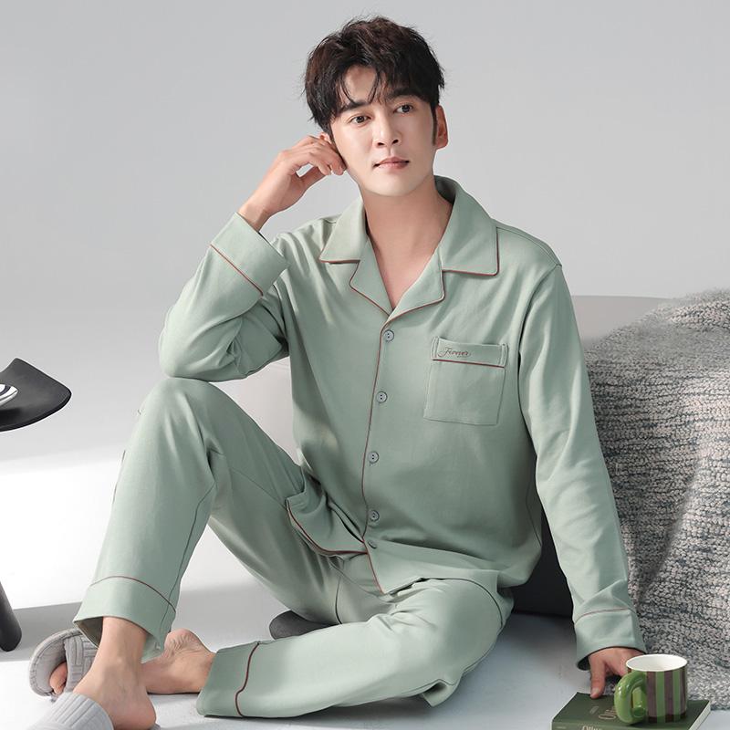 Casual Men Pijama Cotton Nightwear Autumn Spring Homesuit Gentleman Turn-down Collar Sleepwear Boy Pajamas Pyjama Homme Coton