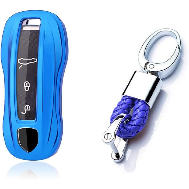 

SANRILY Soft TPU Full Protection Key Fob Cover for Porsche 911 Cayenne Panamera Taycan Keyless Entry Smart Key Case 3/4 Button Key Fob Shell with синий
