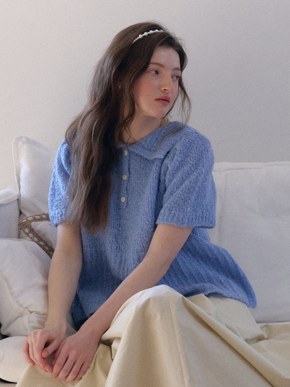Fabric Seoul Wool Button Collar Puff Knit_Blue Sky Blue/Free