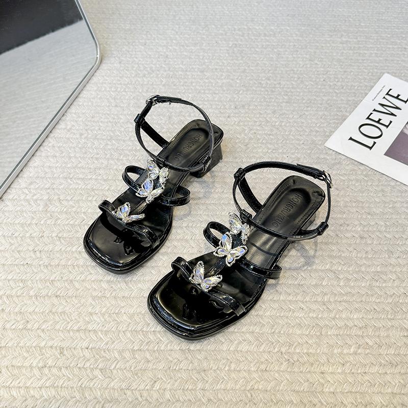Fashion Women's Sandals 2025 New Summer Shoes Fashion Casual Apartment Women's Sandals Rhinestone Butterfly Luxury Design Women's Shoes