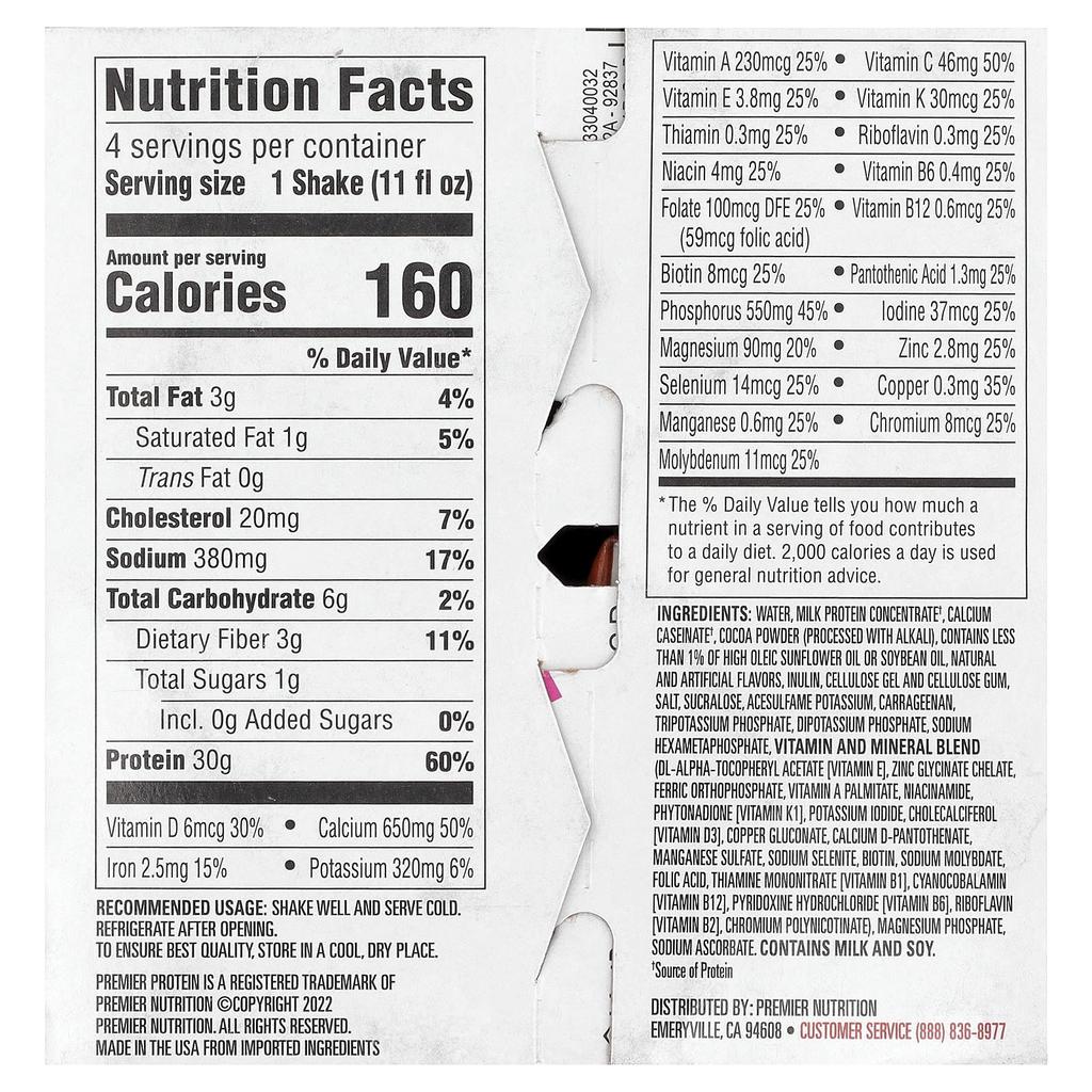 Premier Protein, High Protein Shake, Chocolate Peanut Butter, 4 Shakes, 325ml (11 fl oz) each