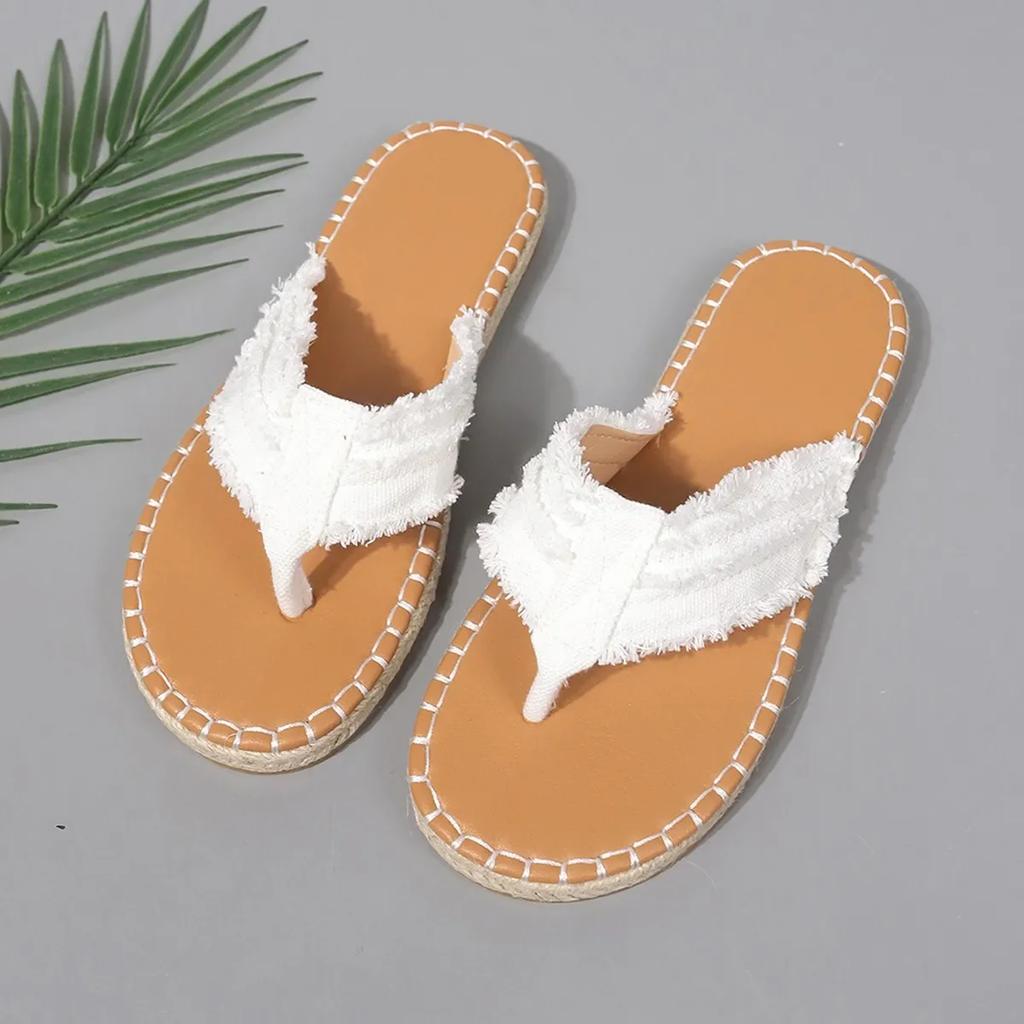 Fashion 2024 Women Fashion Slippers Comfy Beach Flip Flops Summer New Soft Bottom Casual Flat Shoes Solid Plush Edge Canvas Women Slides