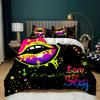Lippen Bettbezug Set Goldene Lippen Bettwäsche Set Sexy Erwachsene Paar Twin Polyester Bettdeckenbezug 3D Kussspuren Doppel Queen King Größe