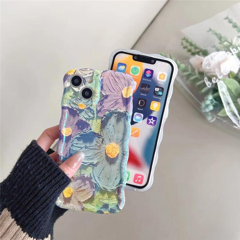 Retro Oil Painting Blu -Ray Flowers Shockproof Phone Case For Iphone 13 12 13pro 14pro 13 Pro Max Silicone Cover Iphone 14 Fundas