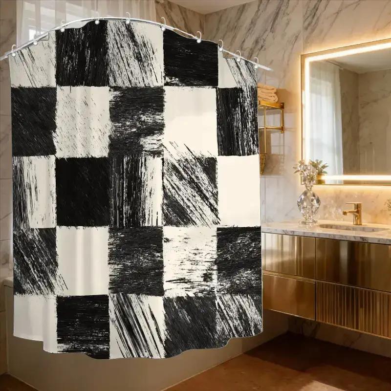 

1pc Bathroom Shower Curtain, Fun Board Game Tournament Chess/Go/Chess, Vintage Party Shower Curtain, Includes 12 Hooks, 180*18 90x180cm