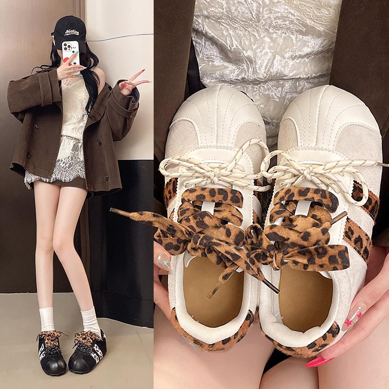 South Korea's Q Version of Ugly and Cute Leopard Print German Training Shoes Women's Autumn 2025 New Inner Height Increase 5cm Color Matching Niche