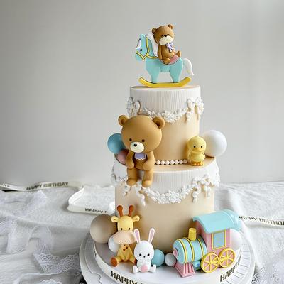 Bär Kuchen Topper 3D Bär Puppe Rosa Blau Kuchen Dekoration für Junge Mädchen Babyparty Happy First one Geburtstagsparty Gender Reveals