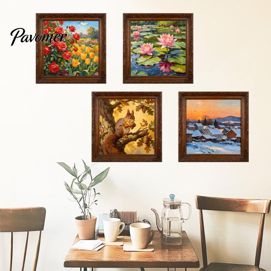 Easy Install Window Decor for Beginners 4Pcs Four Seasons Landscape Wall Sticker, Waterproof PVC Decorative Modern Scenery Decorations Office