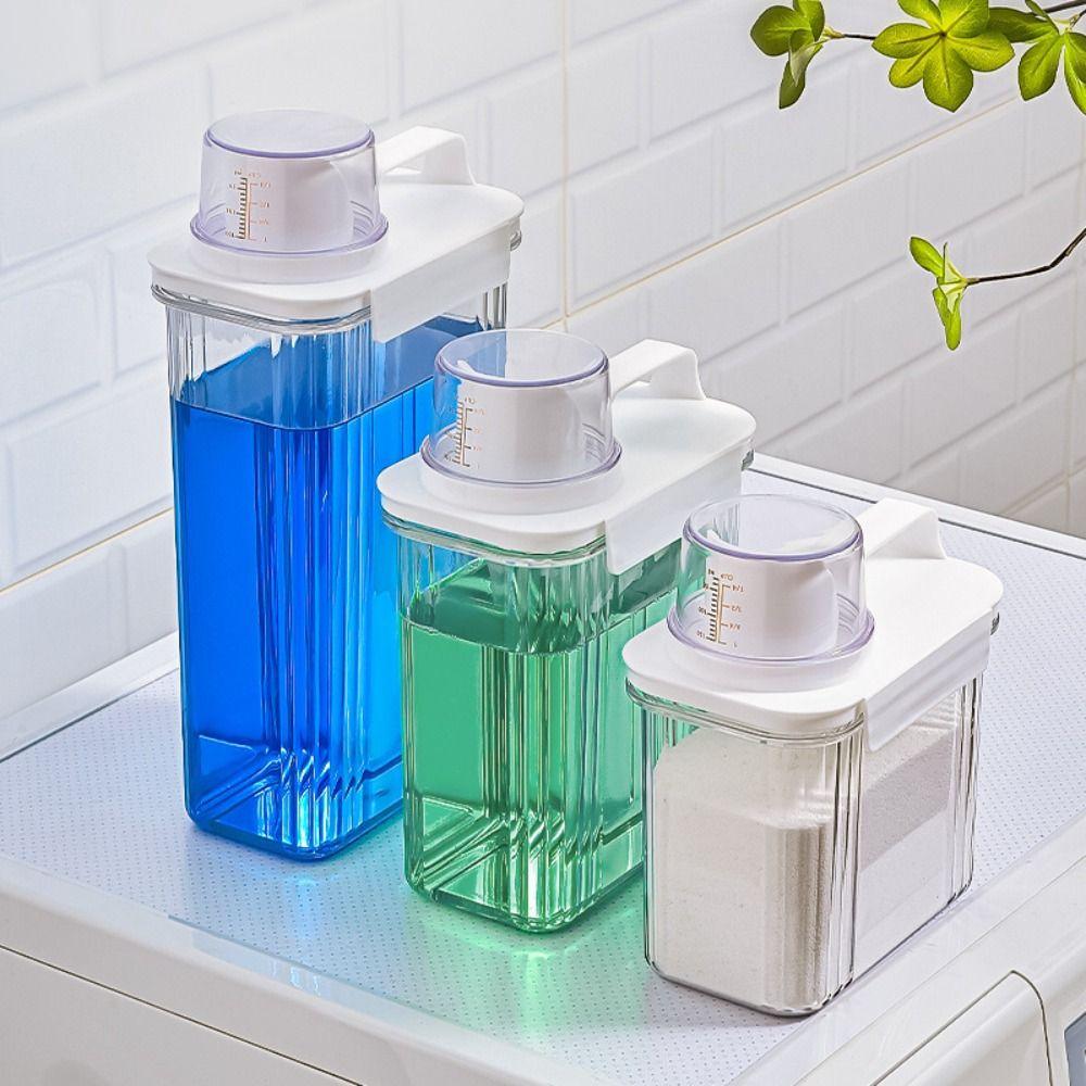 Transparent Laundry Powder Storage Box with Measuring Cup Laundry Room Organization