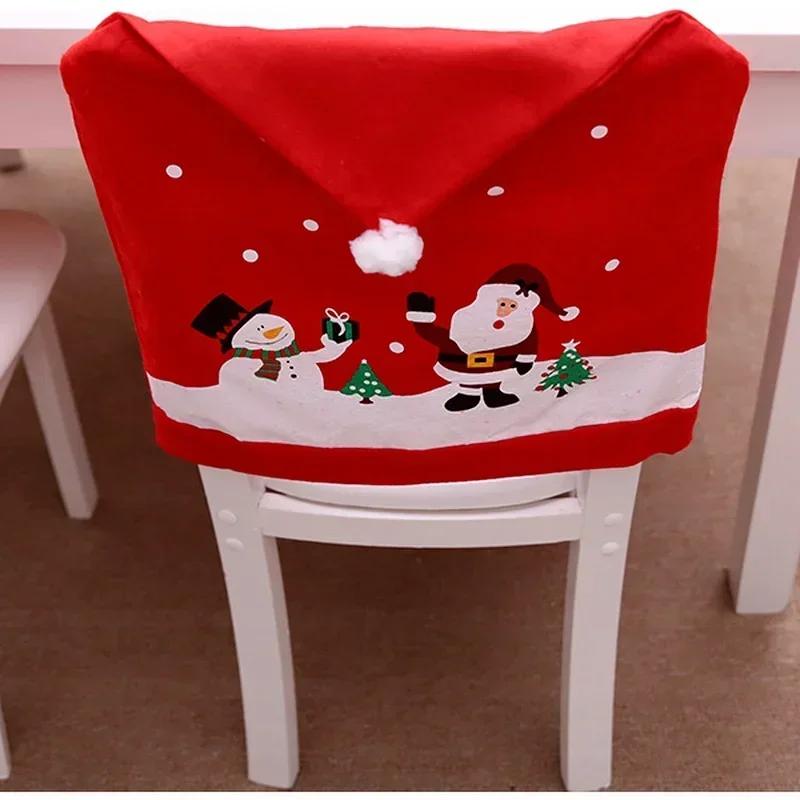 New Year Santa Claus Hat Chair Cover 2024 Christmas Decorations for Home Table Christmas Ornaments Xmas Gifts