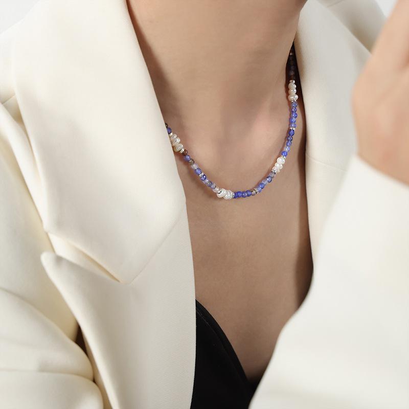 Natursteinschliff Achat Süßwasserperle Perlen Handgemachte Halskette Maillard Accessoires Temperament Vielseitige Schlüsselbeinkette Damen