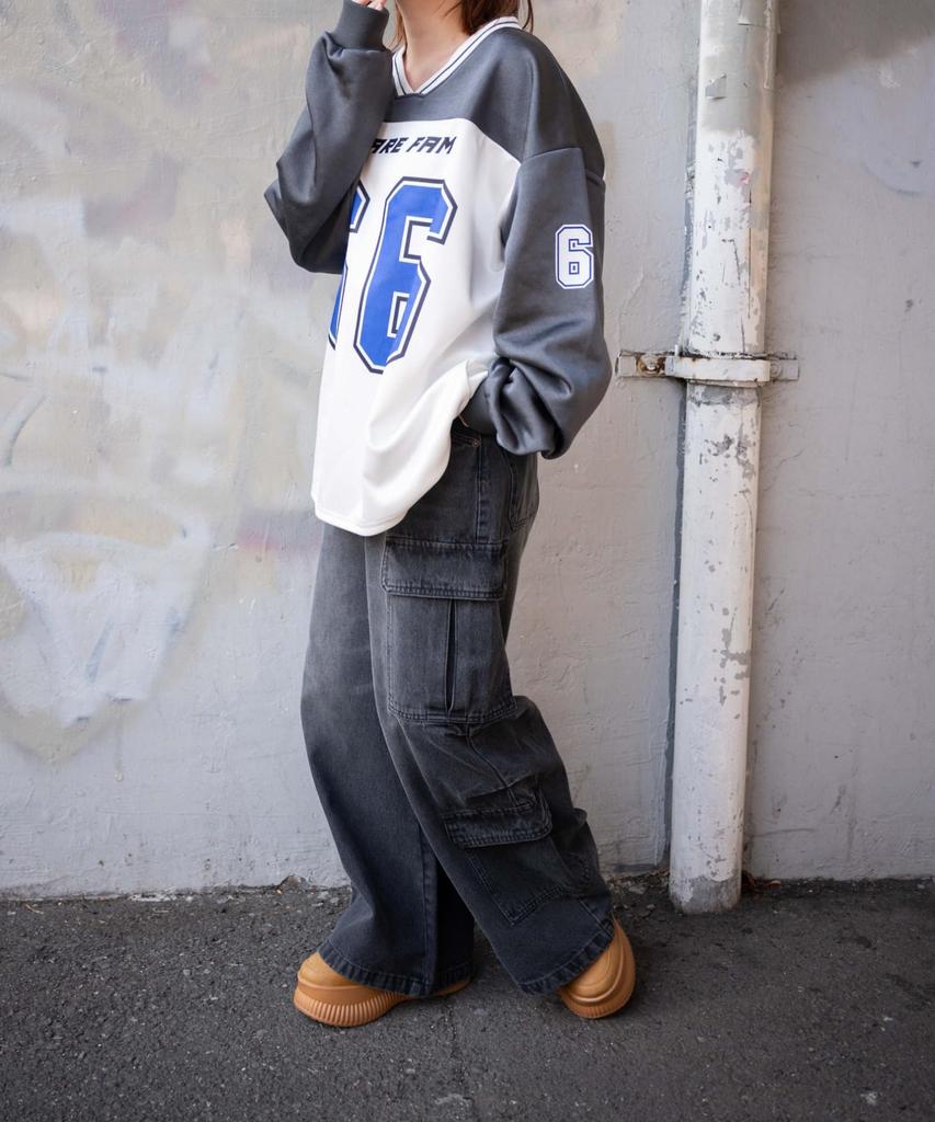 WEGO Numerowana Satynowa Duży Rozmiar Luźna Prezent Damska Bluza z Dekoltem V, F, Sumikuro, Wiosna/Jesień/Zima, Streetwear, Odzież Sportowa, Dopasowana,