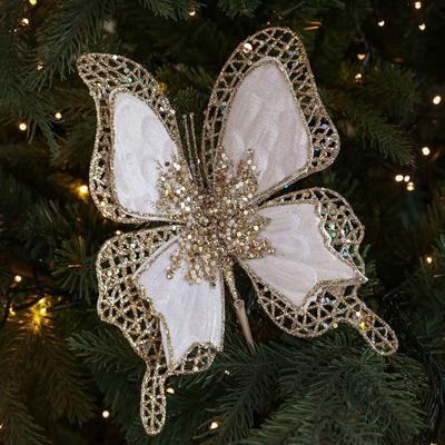 Sparkling Christmas Butterfly Pendant Glitter with Clip Xmas Tree Hanging Ornaments Flannel Multicolor Christmas Tree Pendant