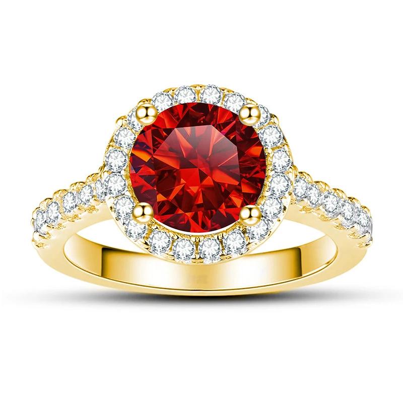 

6.5mm Yellow Gold Plated Round Halo Moissanite Engagement Ring S925 Sterling Silver Wedding Ring For Women US Size 9 гранат