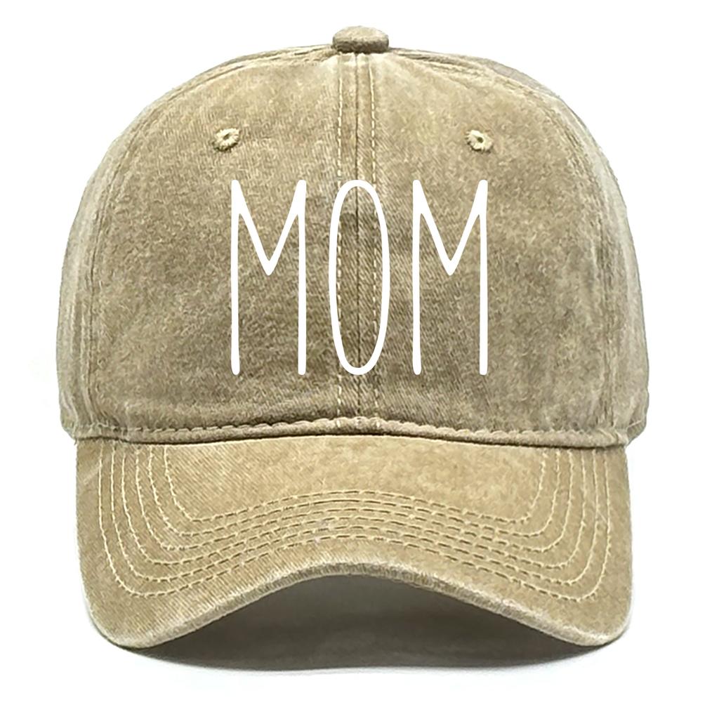 Weiße Baseballkappe mit MOM-Aufdruck aus gewaschener Baumwolle für Damen, Retro, roher Rand, verstellbar, Kappen, ideale Wahl für Streetwear