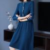 Knitted Dress for Women's Winter Casual Half Turtleneck Sweater Slim Solid Color Mid-length Sweater Dress