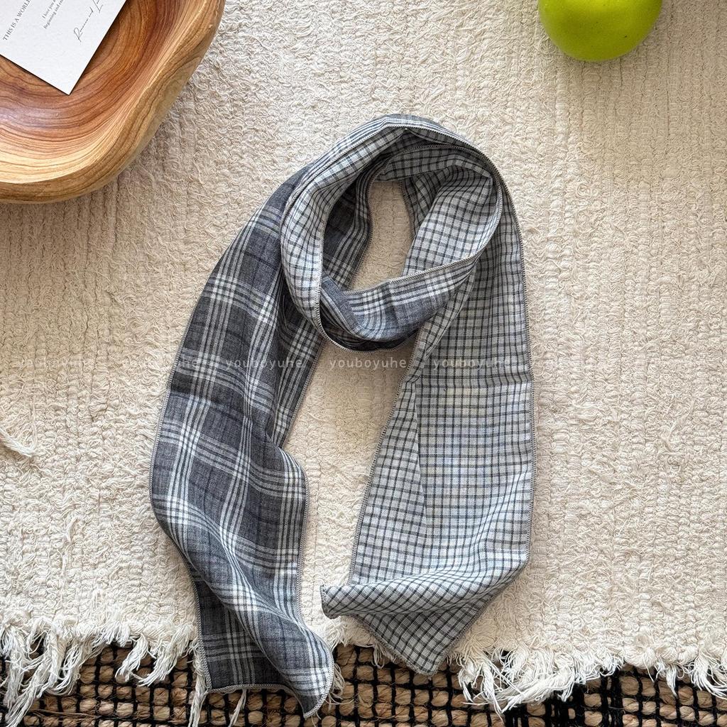 Women's Retro Plaid Cotton Linen Scarf - Summer Neck Protection Shawl, High-End Fashion Accessory