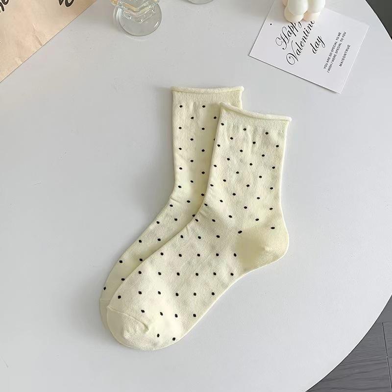 

Cotton Socks, Spring, Autumn and Winter Rolled-up Polka Dot Socks, Women s Mid-calf Socks, Postpartum Socks, Sports Breathable Pile Socks 1 pair бежевий