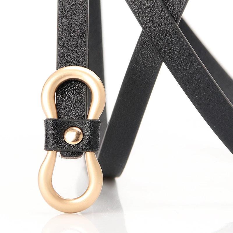 Fashionable Skinny Pu Leather Alloy Buckle Thin Waistband Belt Decoration For Jeans Dress