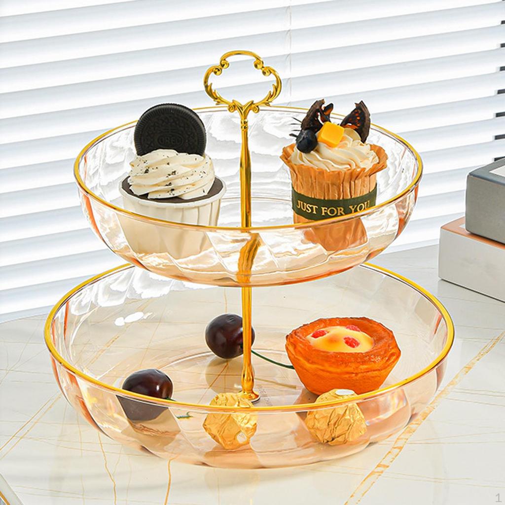 Cake Stand 2 Tier Fruit Snack Plates Dessert Rack with Handle Pastry Holder Serving Tray for Home