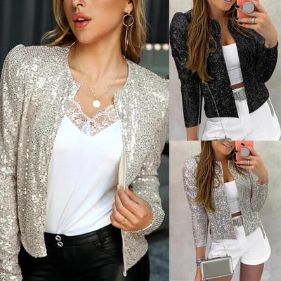 Manteau court à paillettes pour femmes, veste courte, cardigan bombardier pour dames, vêtements d'extérieur, costume mince, hauts de printemps minces
