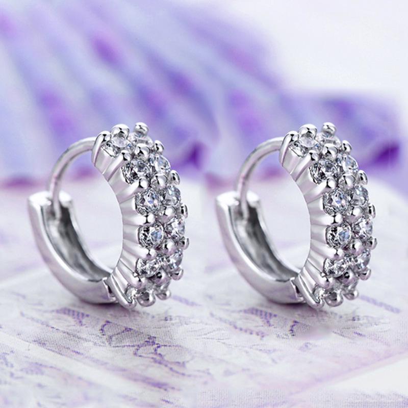 Korean Style Double Row Rhinestone Crystal Zirconia Earrings for Women 1910272337473739