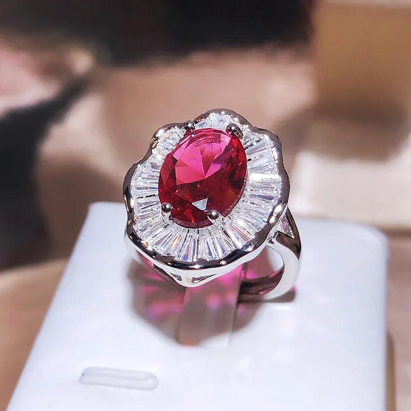 

New Statement Bridal Big Round Colorful CZ Finger 925 Sterling Silver Rings Champagne Cubic Zircon Jewelry for Women Party Gift 6