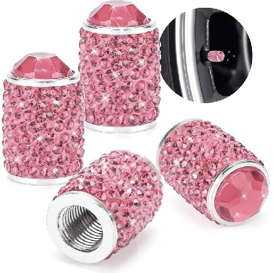 Bling Tire Valve Caps, 4 Pack Handmade Crystal Rhinestone Tire Caps Universal Bling Car Accessories for Women Dustproof Bling Valve Stem Caps Cover