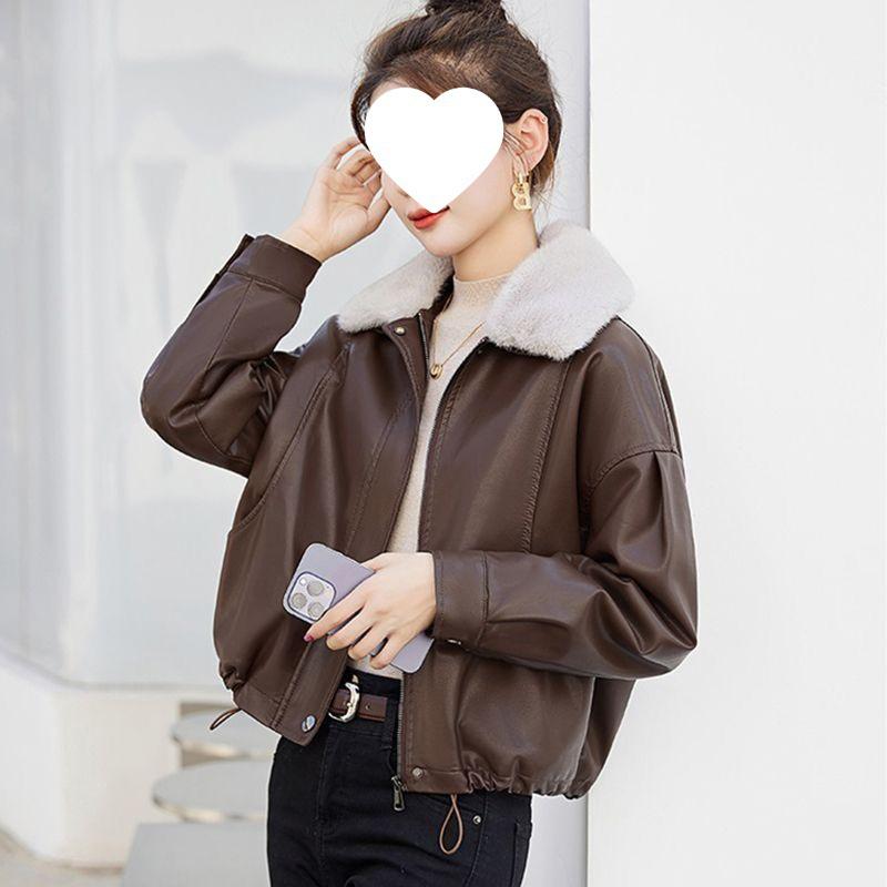2025 Women's Petite Leather Jacket: Short, Fleece-Lined, and Perfect for Spring, Autumn, and Winter