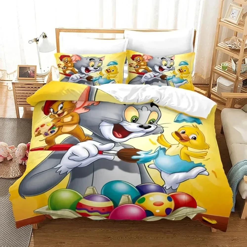 Cartoon T-Tom Mouse and Cat Bedding Set J-Jerry Duvet Cover Bed Set Quilt Cover Pillowcase Comforter king Queen Size Boys Adult
