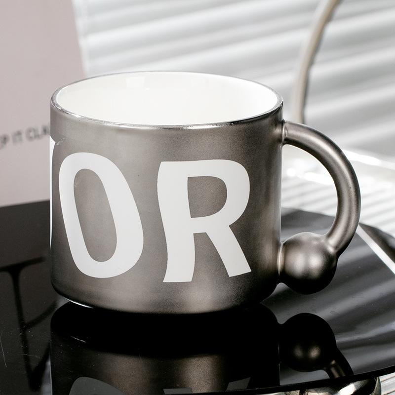 Cup mug souvenir electroplated water cup light luxury gift couple high-end ceramic cup coffee high-end mug 301-400ml