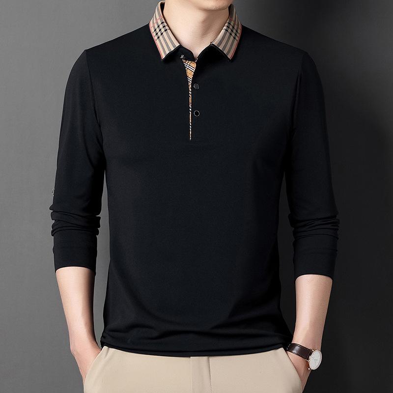 Men's Long-Sleeved Shirt T-shirt New Men's Spring and Autumn Solid Color Loose Lapels Quality Polo Shirt Thin