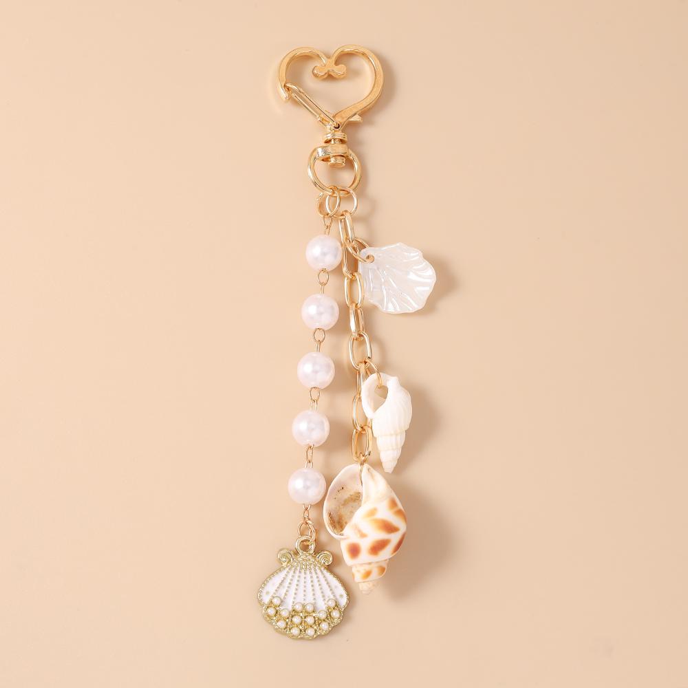 

Fashion Summer Beach Shell Conch Keychain Pearl Beaded Key Ring Pendant for Women Girls Handbag Decor DIY Handmade Jewelry Gift