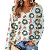 Women's V-Neck Long Sleeve Lightweight Top with Christmas Print for Spring and Summer