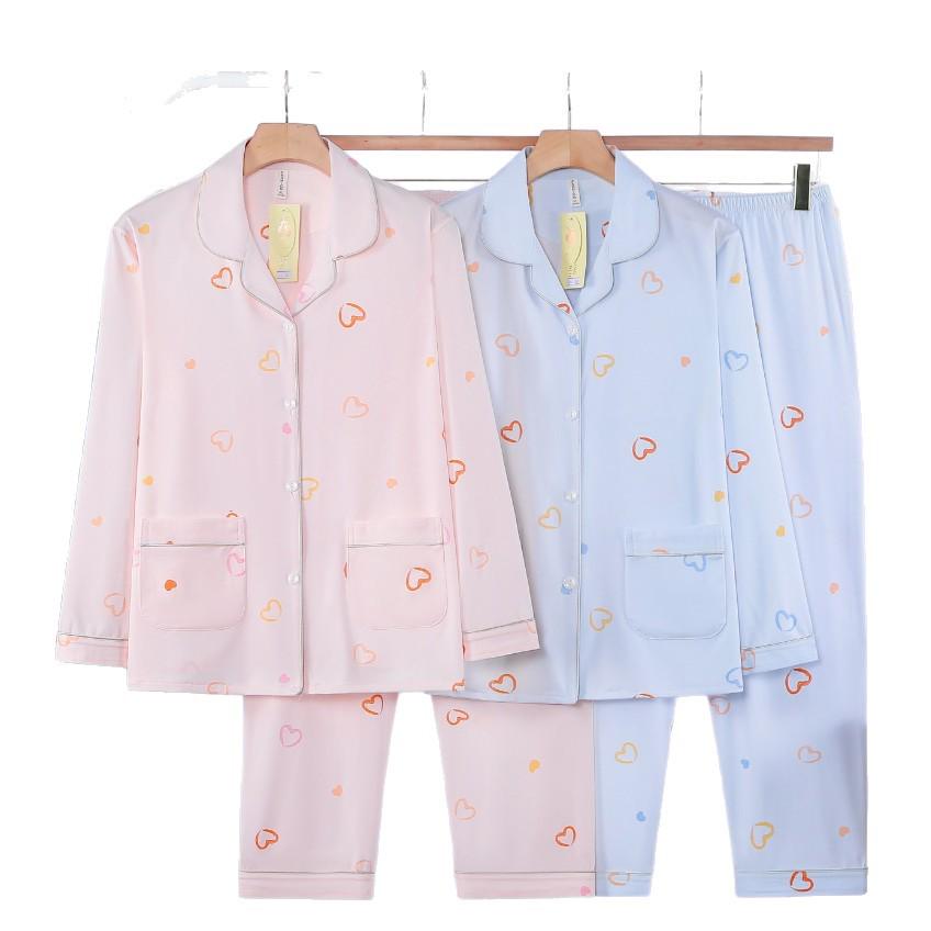 Dingdang Guifei Zweiteiliges Herbst/Winter Damen-Pyjamaset: Umlegekragen, Langarm, Bequeme lange Hose, Modische lässige Homewear.