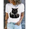 Cat T-Shirt Foodie Lover T Shirts Black Cat Noodle T-Shirts Retro Casual Short Sleeve Tshirt for Men Women Clothes T Shirt Women