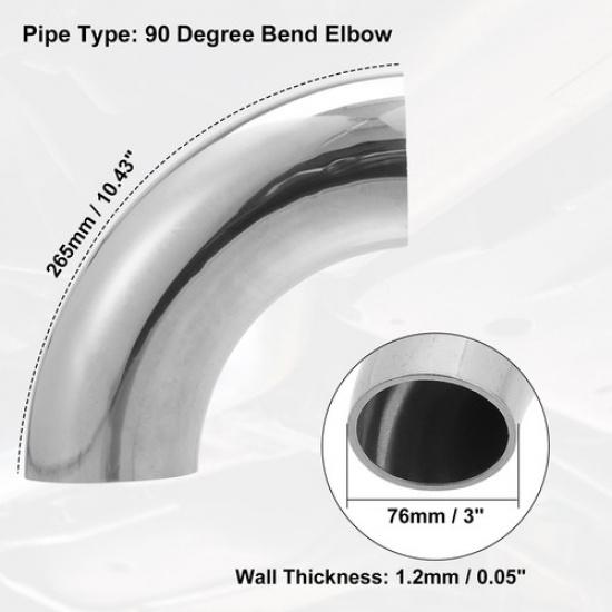 Single OD 3 Inch 90 Degree 1043" Mandrel Bend Elbow Stainless Steel Universal