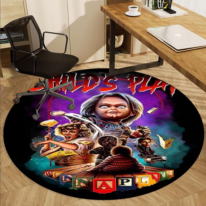 Chucky Pattern Round Rug, Indoor/Outdoor Mat, for Picnic, Gameroom, Bedroom, Office, Living Room, Home Decor Carpet, Birthday Gift