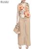 ZANZEA Seturi de vară din două piese pentru femei: Vestă fără mâneci cu imprimeu floral și pantaloni