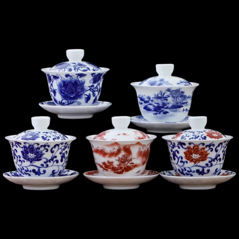 Shangqi Blue & White Porcelain Lotus Gaiwan