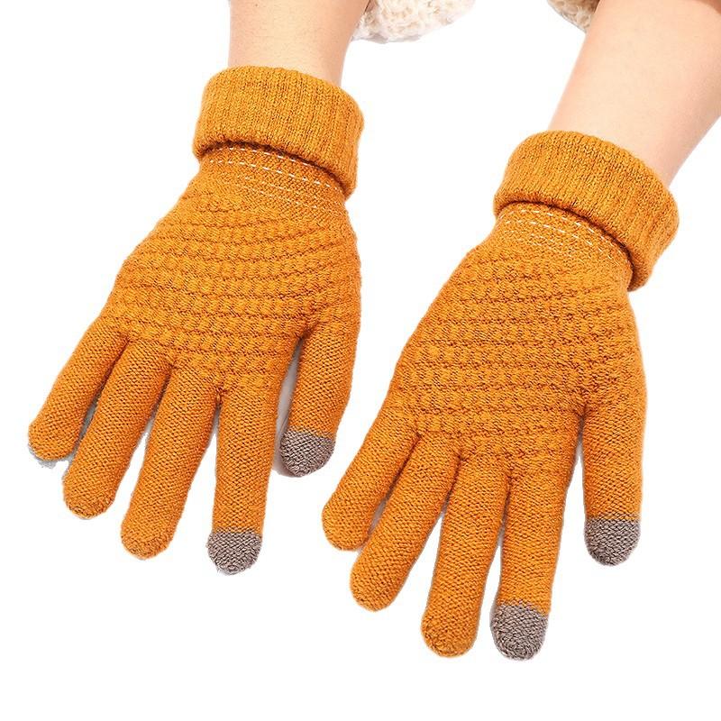 Winter Knit Solid Fleece Warm Student Gloves Unisex Outdoor Riding Touchscreen Jacquard Gloves