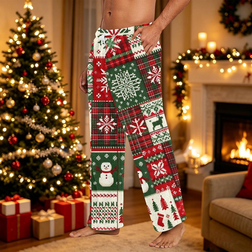 Men's Sleep Pants with Christmas Print, Cozy Casual Pajama Bottoms for Winter