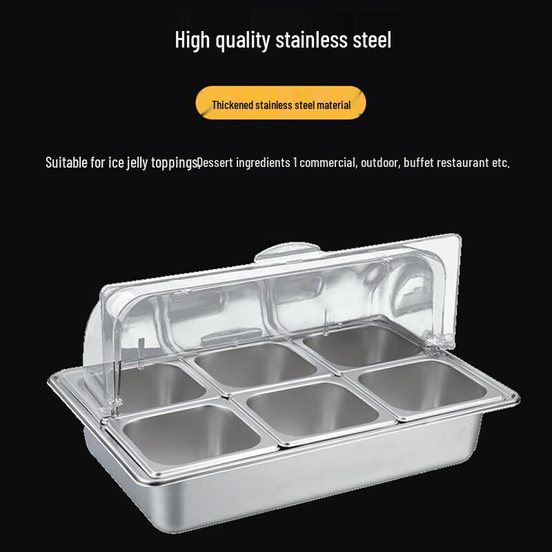 Stainless Steel 6-Compartment Food Display Tray with Lid