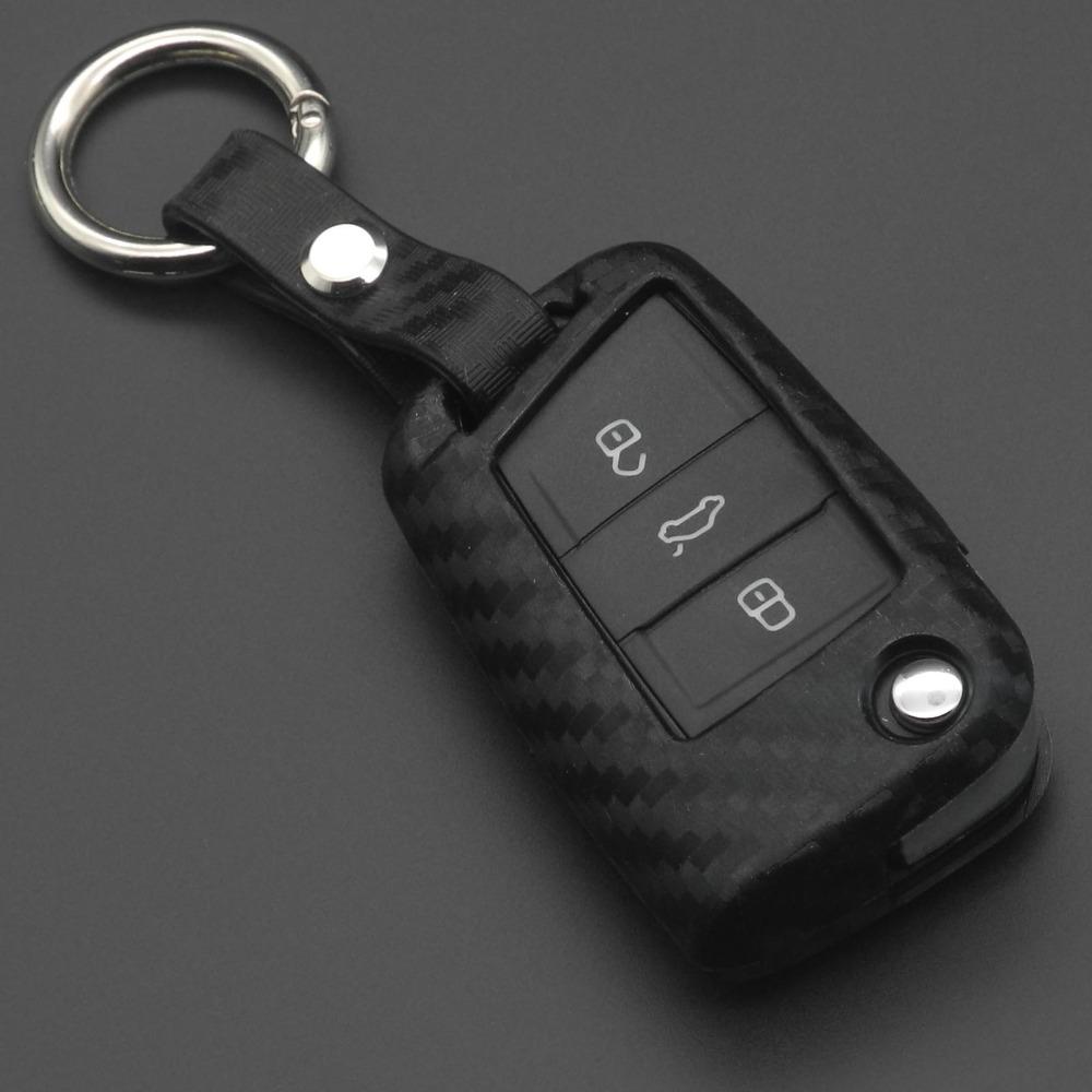 Jingyuqin 3 Buttons Remote Carbon Silicone Key Case For VW Polo Golf 7 Tiguan Skoda Octavia Kodiaq Karoq Seat Ateca Leon Ibiza