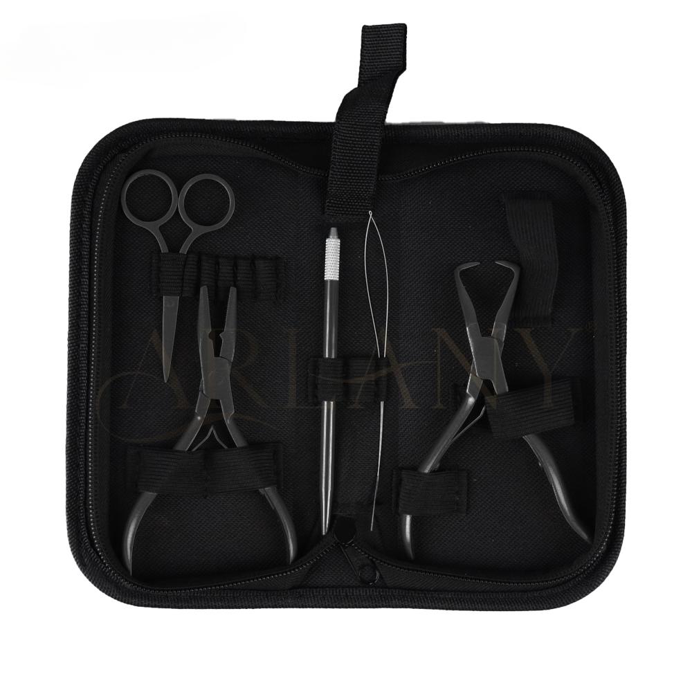 Sady kleští na prodlužování vlasů Taška Salon Barber Beauty Use Nerezová Mini nůžková smyčka Háček Nástroj Tkaní Šití mikrokorálků