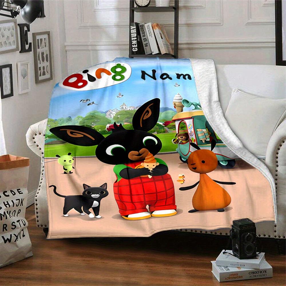 Bing Bunny Flannel Blanket With Customizable Name Soft And Comfortable Shawl Blanket For All Seasons Suitable For Home Travel Camping Office