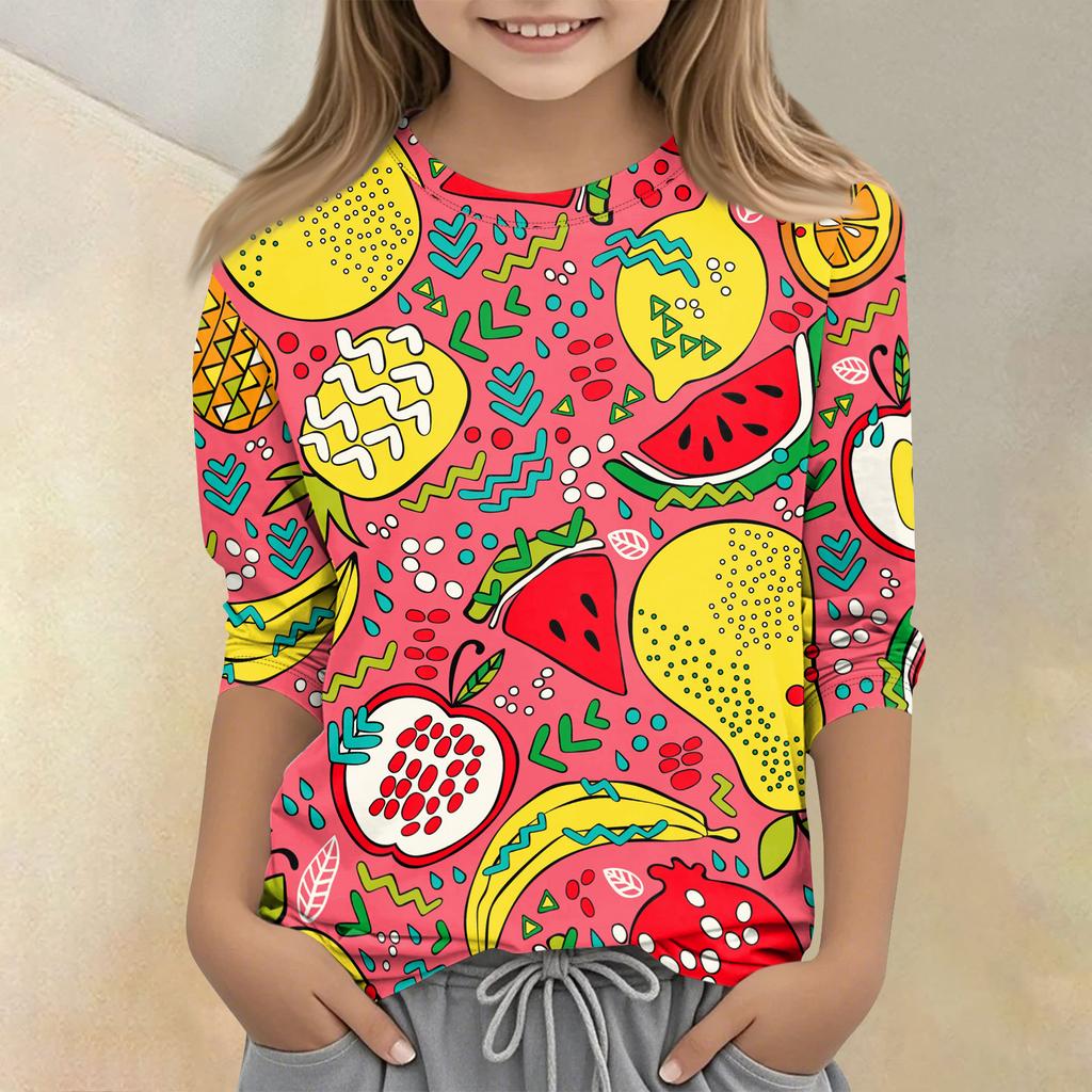 Children's Printed Round Neck Seven Quarter Sleeve Casual T-shirt